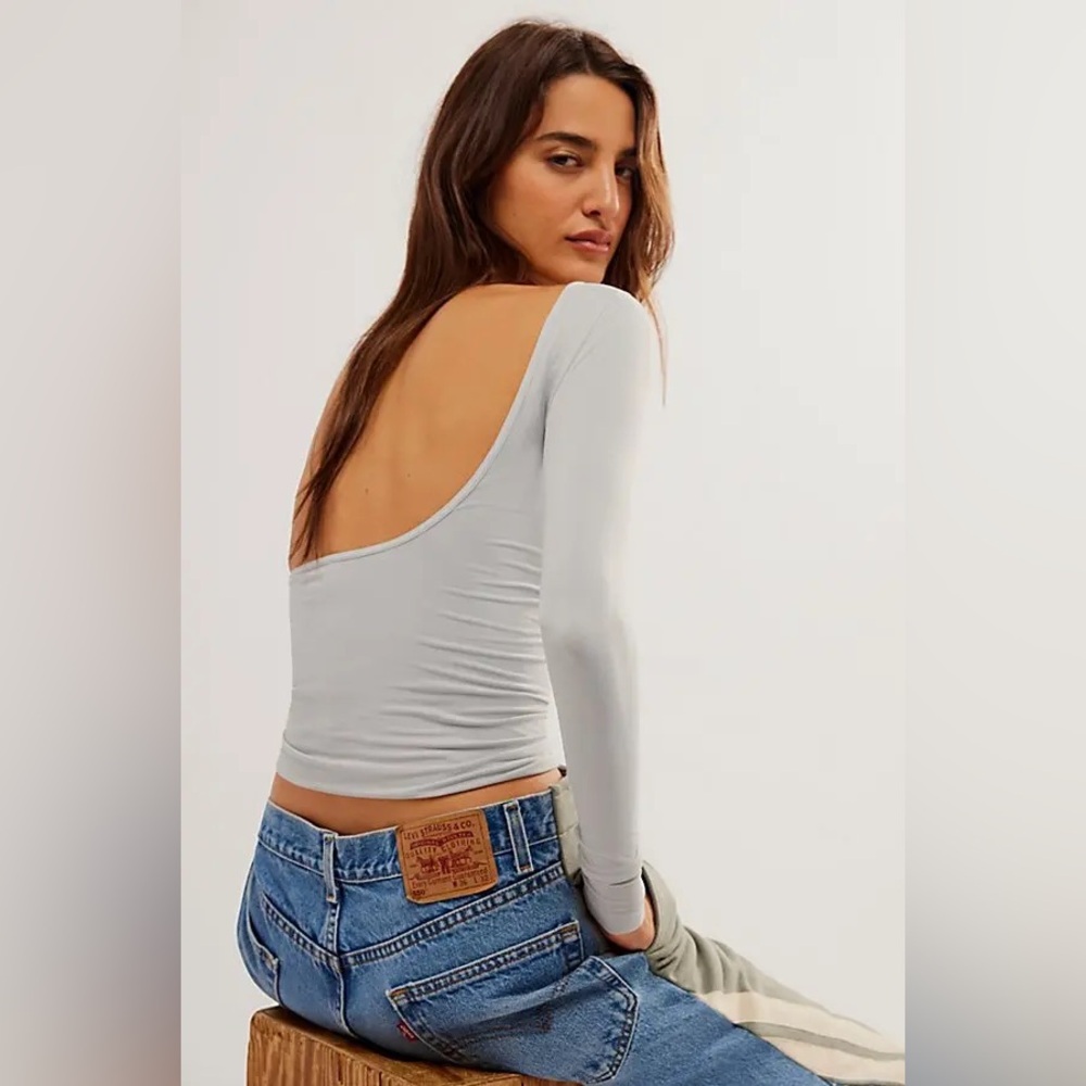 Free People Intimately Low Back Seamless Long Sleeve | XS/S | Lunar Rock